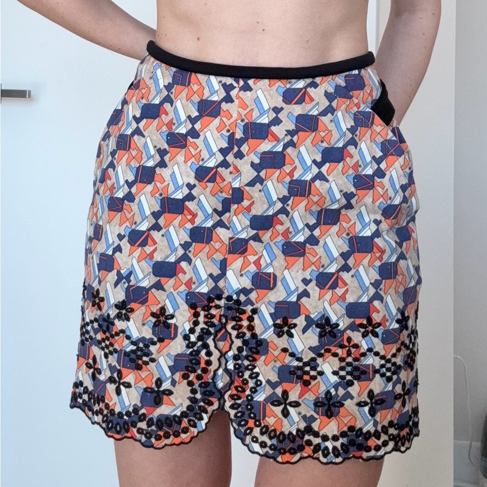 Balenciaga Blue and Orange Mini Skirt with Geometric Pattern